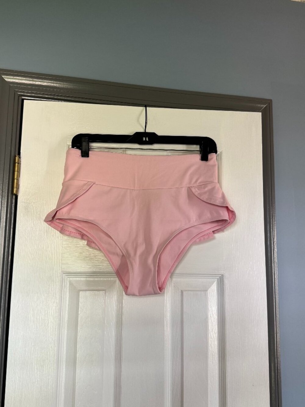 Womens Size XL Pink Swim Suit Bottoms ONLY High Waist Ruffled Back EUC